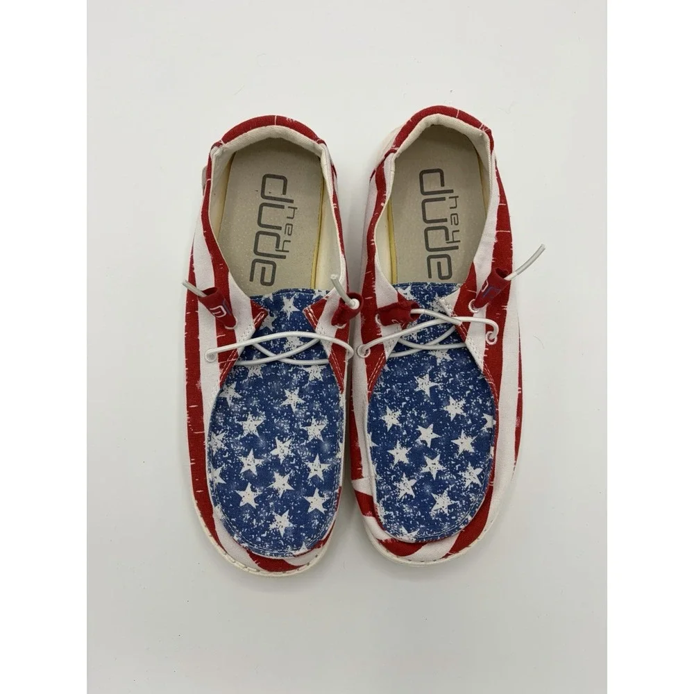 Hey Dude Wendy Star Spangled Women's Size 9 Red White Blue Shoes Patriotic USA